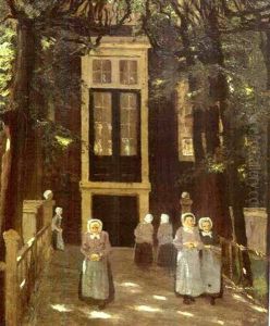 Dutch Street Scene With Figures by Ernst Oppler