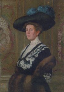 Portrait Of A Lady In A Black Dress With Lace Trim And A Black Hat by Ernst Oppler