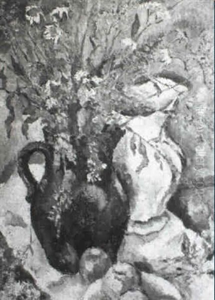Table Top Still Life With Pitchers And Wild Flowers - view 1