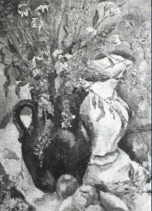 Table Top Still Life With Pitchers And Wild Flowers by Ernst Oppler