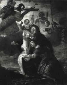The Infant Christ With The Madonna And St. Elizabeth With Angels by Kaspard Jacob Opstal the Elder