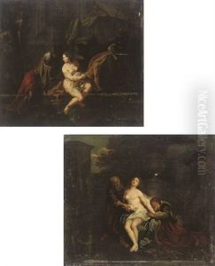 David And Bathsheba (+ Susannah And The Elders; Pair) by Kaspar Jacob Opstal the Younger