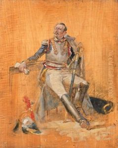 Cuirassier Du Premier-empire, Assis Sur Une Chaise, Son Casque Et Son Porte-manteau Poses A Terre by Maurice Henri Orange