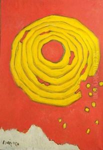 Informel - Bouclier Jaune Sur Fond Rouge Vif Informel - Bouclier Jaune Sur Fond Rouge Vif