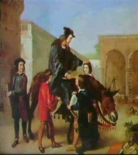 Fra Piazza Signoria, Firenze, Den Gamle Laermester (leonardo) Betragter Elevernes Tegninger - view 1