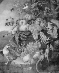 Still Life Of Fruit With Monkey, Squirrel And Birds by Joseph Biays Ord