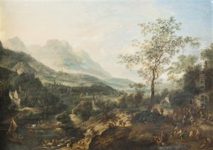 Gebirgige Ideallandschaft Mit Fluss by Josef Orient