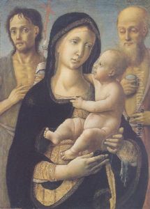 The Madonna And Child With Saints John The Baptist And Jerome by Pietro di Francesco degli Orioli