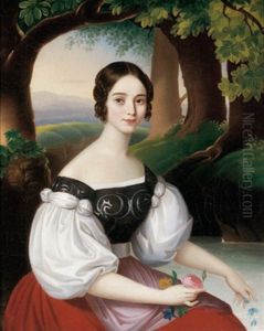 Portrait Einer Jungen Dame Mit Rose Am Seeufer