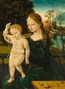 Madonna And Child Before A River Landscape by Bernaert (Barend) van Orley