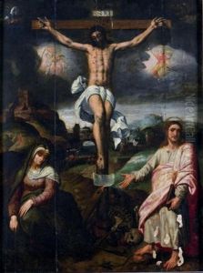 Le Christ En Croix Entoure De La Sainte Vierge Et De Saint Jean (in 3 Parts) by Bernaert (Barend) van Orley