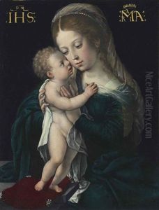 The Virgin With The Christ Child Standing On A Pillow