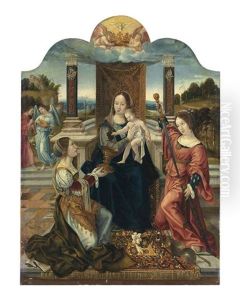 The Virgin And Child With The Virtues Of Temperance And Justice, And Angels by Bernaert (Barend) van Orley