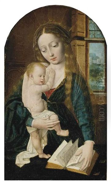The Madonna And Child Seated In An Interior, A View Of Brussels With Part Of Its City Walls And Two Towers Of The St. Gudula Cathedral In The Distance - view 1