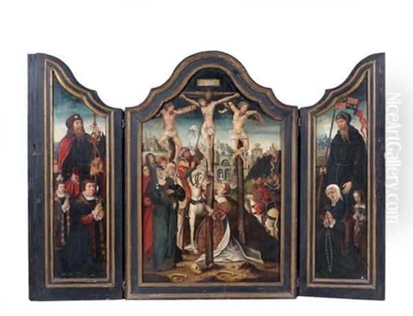 Le Golgotha Entre Les Donateurs Presentes Par Saint Jacques Et Un Saint Protecteur (+ L'annonciation, Verso; Triptych) - view 1