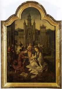 Vierge A L'enfant Avec Des Anges Devant Un Chateau Vierge A L'enfant Avec Des Anges Devant Un Chateau