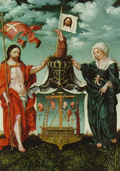 Christ The Redeemer And The Virgin With The Symbols Of The Passion, Displayed As A Coat-of-arms - view 1