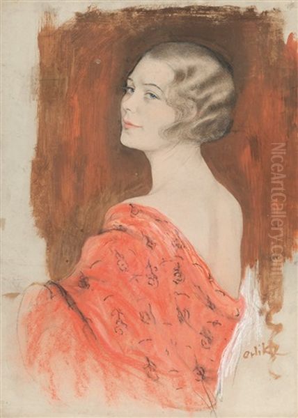 Portrat Einer Dame Im Roten Kimono - view 1