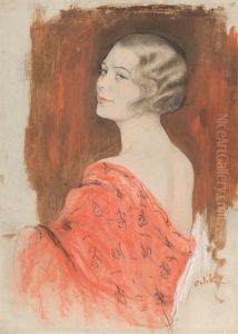 Portrat Einer Dame Im Roten Kimono by Emil Orlik