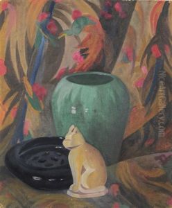Stilleben Mit Katze Und Vase by Emil Orlik