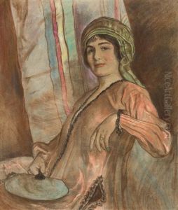 Portrat Einer Dame In Orientalischen Kleidern by Emil Orlik