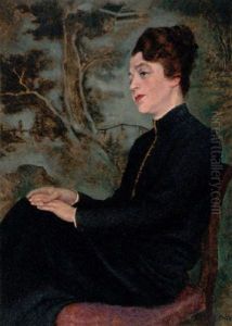 Portrait Of A Lady, A Forest Landscape In The Background by Emil Orlik