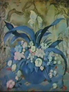 Grosses Blumenstilleben In Blauer Vase Grosses Blumenstilleben In Blauer Vase