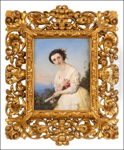A Woman With A Rose And A Fan - view 1