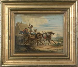 Landscape Depicting A Troika (+ Landscape With A Horse Drawn Carriage; Pair) by Aleksandr Osipovich Orlovsky