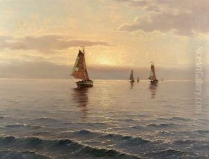 Sailboats At Sunset by Vladimir Donatovitch Orlovsky