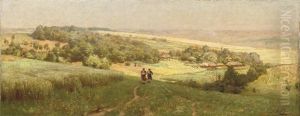 Two Figures Approaching A Village Nestled In A Valley by Vladimir Donatovitch Orlovsky