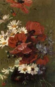 Floral Still Life With Poppies And Daisies by Orme, Edward
