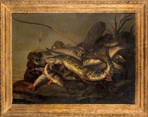 Nature Morte Aux Poissons Et Canne A Peche
