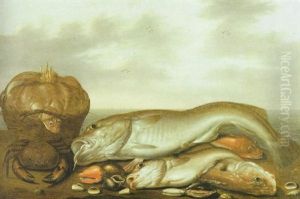 Fische, Krabben Und Andere Seetiere Sind Wie Ein Stilleben Ausgelegt by Willem Ormea