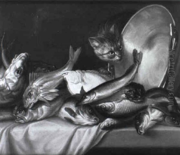 A Cat With Fish On A Table - view 1