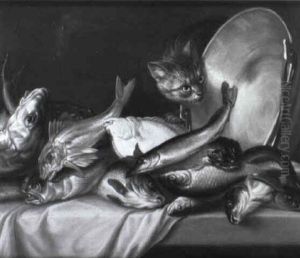 A Cat With Fish On A Table by Willem Ormea