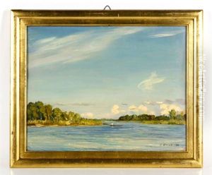 Lake View With Boat by Mario Ornati