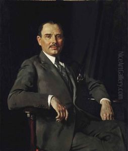 Portrait Of Sir Louis Bernhard Baron (1876-4934), Seated Three-quarter Length In A Grey Suit
