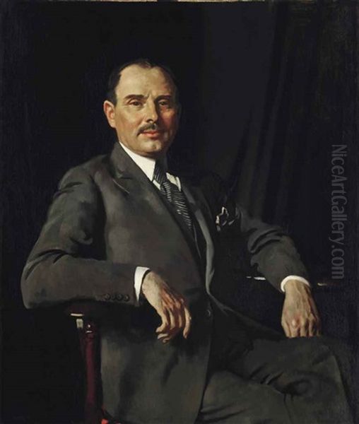 Portrait Of Sir Louis Bernhard Baron, Seated Three-quarter Length In A Grey Suit - view 1