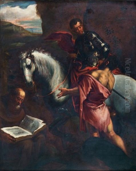 Saint Martin Donnant Son Manteau A Un Mendiant Et Saint Francois D'assise Lisant - view 1