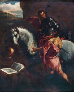 Saint Martin Donnant Son Manteau A Un Mendiant Et Saint Francois D'assise Lisant by Pedro Orrente