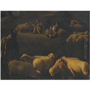 A Night Scene With Shepherds Resting By A Fire by Pedro Orrente