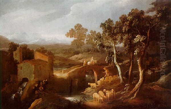 Wooded River Landscape With Peasants And Cattle - view 1