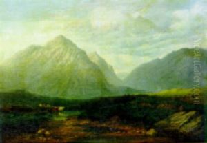 Cattle Watering In A Highland Landscape Cattle Watering In A Highland Landscape