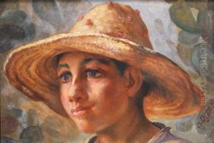 Portrait De Jeune Garcon Au Chapeau by Jose Benito Ortega