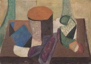 Nature Morte Cubiste Aux Aubergines Et A La Bouteille by Manuel Ortiz De Zarate