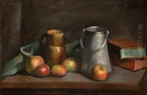 Bodegon Cacharros, Frutas Y Libros by Manuel Ortiz De Zarate