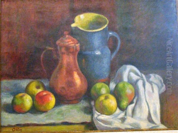 Pichets Et Pommes Sur Un Entablement - view 1
