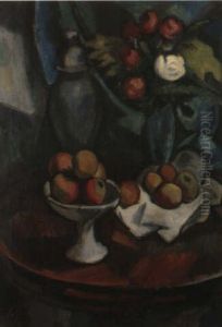 Nature Morte Aux Pivoines Et Aux Pommes by Manuel Ortiz De Zarate