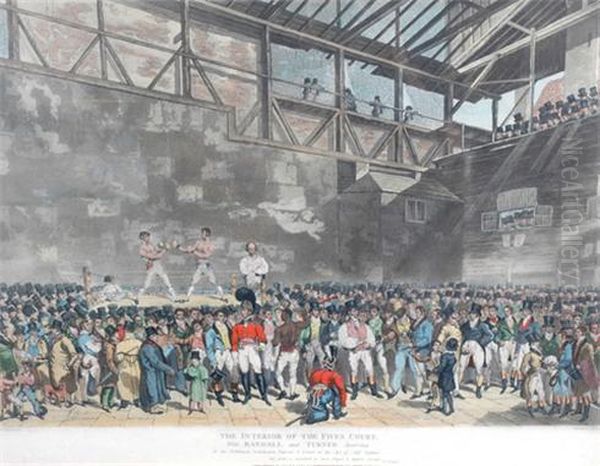 Boxing Colour Print. The Interior Of The Fives Court - view 1